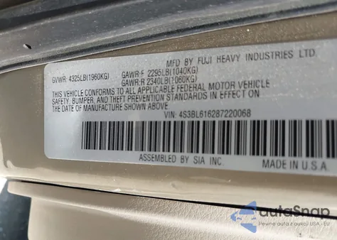 2008 Subaru Legacy 2.5I z USA, uszkodzony, nr VIN 4S3BL616287220068